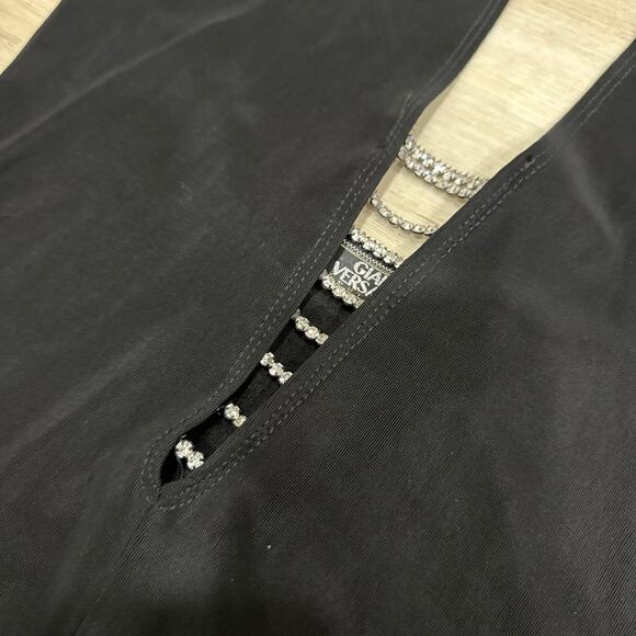 Gianni Versace Couture Y2K Black Halter Evening Gown Rhinestone Side Slit Dress - Picture 4 of 15